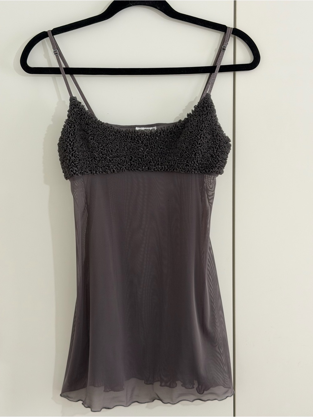 Y2K La SENZA Sheer Ruffle Bust Slip top - Charcoal Gray- small